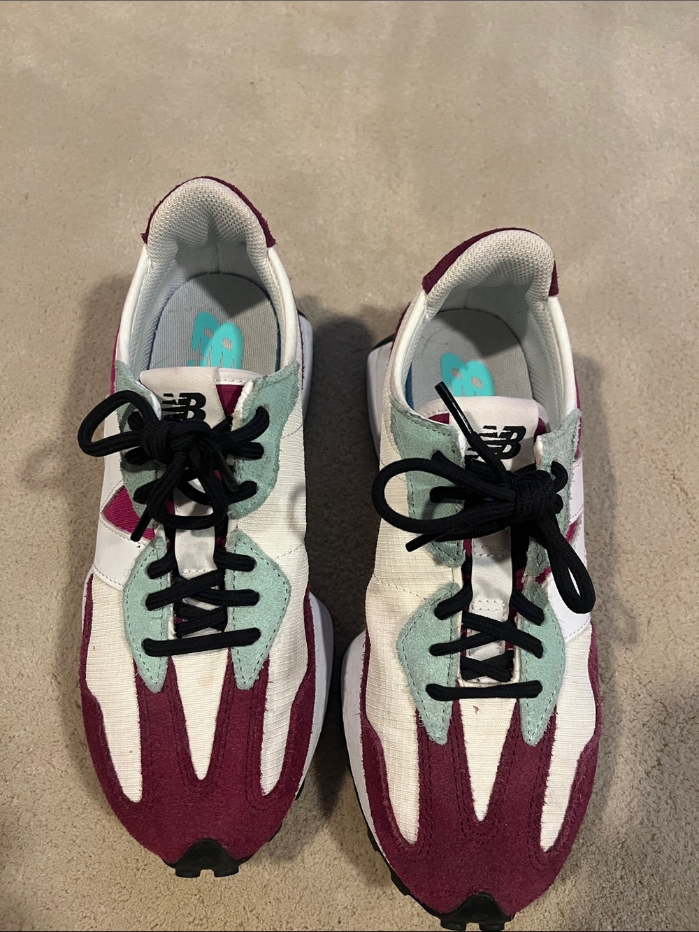 New Balance 327 Women's Burgundy, Mint & White Sneakers Size 8.5